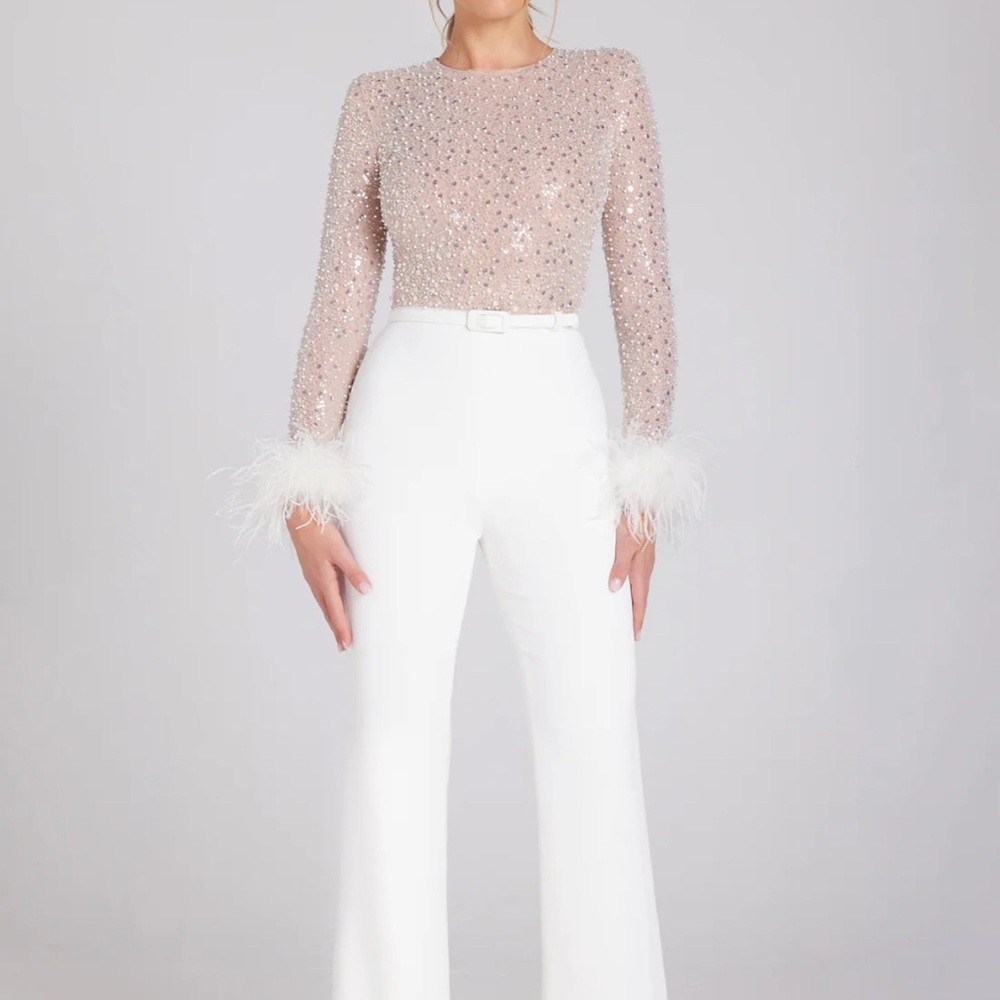 NADINE MERABI White Wide Leg Pants High-Waisted